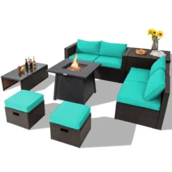 Tangkula 9PCS Outdoor Patio Furniture Set With 30" Propane Fire Pit Table PE Wicker Space-Saving Sectional Sofa Set W/ Storage Box & Cushions 30 Tangkula 9PCS Outdoor Patio Furniture Set With 30" Propane Fire Pit Table PE Wicker Space-Saving Sectional Sofa Set W/ Storage Box & Cushions -Beauty house GUEST a5372c13 1053 456a b5e1 91a6c8ad45f3