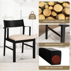 Tangkula Dining Chair W/ Arms Set Of 4 Modern Kitchen Chairs W/ Contoured Backrest Black & Beige -Beauty house GUEST a56f9746 1685 4fc5 a2b4 826757f3ceee