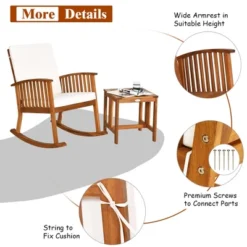 Tangkula 2PCS Patio Wooden Rocking Chair Set Garden Outdoor W/ Coffee Table Cushion -Beauty house GUEST a58c1f2a d417 471d a0d3 12b5c2ded3da