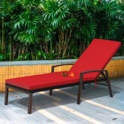 Tangkula 2PCS Patio Rattan Wicker Lounge Chair Back Adjustable Recliner Chaise W/ Red Cushion -Beauty house GUEST a5ba64d4 9757 479e 8ed1 8e7d66e015bb