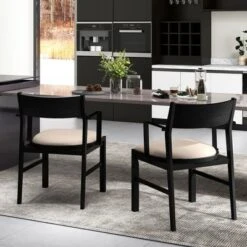 Tangkula Dining Chair W/ Arms Set Of 4 Modern Kitchen Chairs W/ Contoured Backrest Black & Beige -Beauty house GUEST a5f3208d ff7e 4d12 8a15 07756973a921