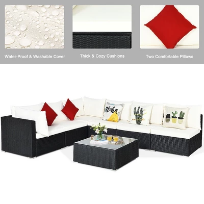 Tangkula 7PCS Rattan Patio Conversation Sectional Furniture Set W/ Cushion Pillow 6 Tangkula 7PCS Rattan Patio Conversation Sectional Furniture Set W/ Cushion Pillow - Image 4