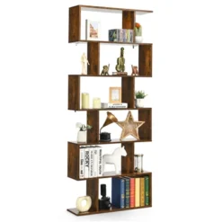 Tangkula 2 PCS 6-Tier S-Shaped Wooden Bookshelf Storage Bookcase Multifunctional Display Stand Shelf -Beauty house GUEST a6367911 7a3c 4d09 9e90 ca991d468529