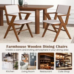Tangkula Wooden Dining Chair Set Of 2 W/ Rubber Wood Frame Padded Seat & Back Armrests -Beauty house GUEST a653197f f0bd 4b56 9834 5e1acb9291e9