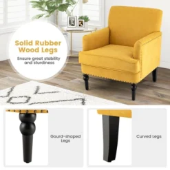 Tangkula Set Of 2 Modern Accent Chair Upholstered Sofa Chair W/ Rubber Wood Legs Yellow -Beauty house GUEST a6a84f45 660c 4986 95cb 5dcdc2196e02