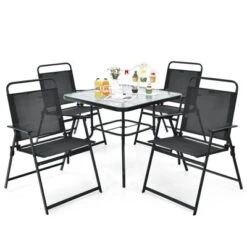 Tangkula 6-Piece Patio Dinning Sets Garden Table Set Outdoor Folding Chairs & Glass Table Set W/ Umbrella Grey -Beauty house GUEST a6b93a14 8fcd 41ca 9739 8ca3fa75fa5c