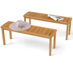 Tangkula 2 PCS 48" Outdoor Acacia Wood Bench Patio Dining Picnic Bench For Entryway Garden Poolside Balcony -Beauty house GUEST a6bbb117 df05 4b15 87a1 24a2a32a9afc