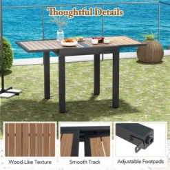 Tangkula 31.5"-63" Expandable Patio Dining Table Aluminum Outdoor Table W/ 4 Foot Fixing Parts Slatted Table Top -Beauty house GUEST a6dcd9f2 51ab 40e6 8f37 3593be9aaec1