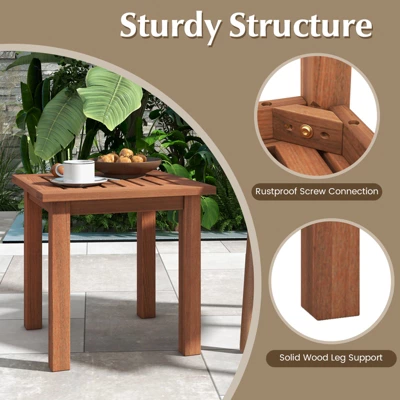 Tangkula 1PC/2PCS Patio Hardwood End Table Square Side Table With Slatted Tabletop Small Coffee Bistro Table Indoor Outdoor Side Table 4 Tangkula 1PC/2PCS Patio Hardwood End Table Square Side Table With Slatted Tabletop Small Coffee Bistro Table Indoor Outdoor Side Table - Image 2