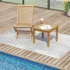 Tangkula Outdoor Square Teak Wood End Table Coffee Table For Porch Deck Garden Patio