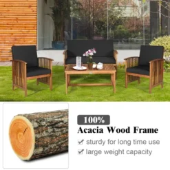 Tangkula 4PCS Patio Acacia Wood Sofa Set Conversation Couch Coffee Table With Cushions -Beauty house GUEST a775cfb7 c4dd 4138 a1d4 0b8fa56d1637
