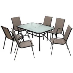 Tangkula 7PCS Patio Dining Furniture Set W/ 6 Stackable Armchairs & Umbrella Hole -Beauty house GUEST a77a4b37 0edd 4be6 b76d fef3f8c8fcf9