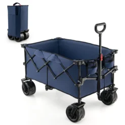Tangkula Collapsible Folding Outdoor Utility Wagon With Cover Bag Outdoor Camping Garden Cart With Telescoping Handle Black/Blue -Beauty house GUEST a78b0a46 0221 46ea bc4e 920b984a50a8