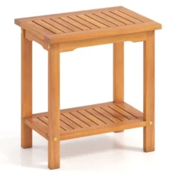 Tangkula Outdoor Acacia Wood Side Table 2-Tier Patio End Table W/ Slatted Tabletop -Beauty house GUEST a7922d17 aedf 4869 b842 975c8611841e