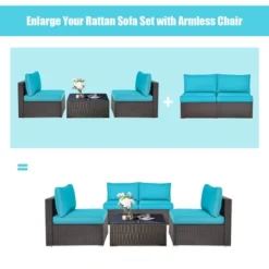 Tangkula 2PCS Patio Wicker Rattan Sectional Armless Chair Sofa W/ Turquoise Cushion -Beauty house GUEST a7d08da0 1164 4b86 974f bba53f11f139
