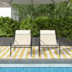 Tangkula 2 Pieces Patio Sling Chair Modern Accent Chair W/ Removable Headrest & Sturdy Metal Frame -Beauty house GUEST a8394ea4 ce82 4a52 86b2 ac27fd23328d