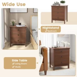 Tangkula 3-Drawer Nightstand Wooden Bedside Table Modern Side End Table Walnut -Beauty house GUEST a8d64b35 3111 42e7 a8db 9d0c6851ba12