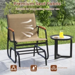 Tangkula Patio Glider Chair Set Of 2 W/ Curved Teak Armrests & Breathable Fabric Seat -Beauty house GUEST a8f4ca9b 2f43 4bb0 86dc bb95446007ad