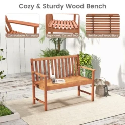 Tangkula Patio Wood Bench 2-Seat Outdoor Bench W/ Cozy Armrests & Backrest -Beauty house GUEST a91df282 7db8 4880 914e 48cd909237af