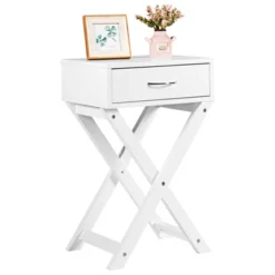 Tangkula Modern Versatile Nightstand X-shape Wooden End Table With Drawer Accent Side Table For Bedroom Black/White -Beauty house GUEST a9667e63 69a6 4807 90ca 90e2ac8041b4 1