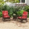 Tangkula 3 Piece Outdoor Rocking Set Rattan Rocker Chairs W/ Tempered Glass Coffee Table Red