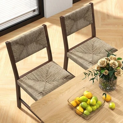Tangkula Wooden Dining Chair Set Of 2 W/ Natural Weave Seagrass Rattan Backrest & Seat 3 Tangkula Wooden Dining Chair Set Of 2 W/ Natural Weave Seagrass Rattan Backrest & Seat