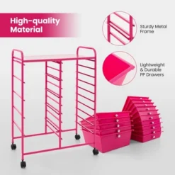 Tangkula 15 Drawer Rolling Storage Cart Opaque Multicolor Drawers Home Organizer Mixed Hot Pink -Beauty house GUEST aa1de17a b5f5 409c a41d 16e1d73f112d