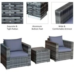 Tangkula 3-Piece Patio Wicker Conversation Set Bistro Rattan Sofa Chair With Washable Cushion Gray -Beauty house GUEST aa499fea 20a5 4518 9b19 b81d5a8e7c2c