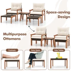 Tangkula 5 Pieces PE Rattan Patio Conversation Set Wicker Chairs With Square Coffee Table Ottomans & Soft Cushions -Beauty house GUEST aa787601 0a65 4303 898a f9634429a63e