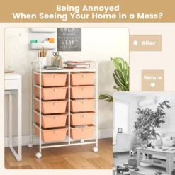 Tangkula 10 Drawers Rolling Cart Classroom Organizers Storage Cart With Wheels For Office Home School Supplies Tool Craft Art Paper Peach Fuzz -Beauty house GUEST aae61011 4729 4fd0 ad7c 0b0e0728fdb9