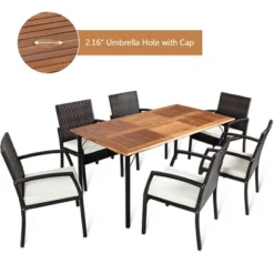 Tangkula 7PCS Patio Dining Furniture Set W/ Wooden Tabletop Cushion Umbrella Hole -Beauty house GUEST ab325a35 6759 4146 bfd5 2cc6480d6e31