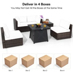 Tangkula 6-Piece Patio Furniture Set W/ 30" Propane Fire Pit Table Outdoor PE Wicker Conversation Set W/ Cushions &Tempered Glass Coffee Table -Beauty house GUEST ab42643f 6380 435e 948a a852e1abfc7a