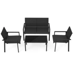 Tangkula 4 PCS Patio Furniture Set Heavy Duty Galvanized Metal Frame Wicker Table Black -Beauty house GUEST ab961927 79a8 4266 94dc e810600d5fb6