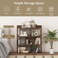 Tangkula 2pcs 7 Cubes Open-back Bookshelf Home Storage Display Shelf Horizontal Wooden Bookcase Free-standing Storage Unit With Anti-Toppling Devices Floor Organizer Rack For Bedroom Study Living Room Walnut / White -Beauty house GUEST ab990d77 cf6e 49b2 acd7 31a525d0e4de