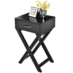 Tangkula Modern Versatile Nightstand X-shape Wooden End Table With Drawer Accent Side Table For Bedroom Black/White -Beauty house GUEST aba42ab5 a101 4dae a098 588ce65ae9f1
