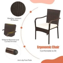 Tangkula 4 PCS Stackable Rattan Chairs Outdoor Dining Chairs W/Cushion For Porch Yard Garden -Beauty house GUEST abb05032 b40a 4b7d ad75 9359edf92340