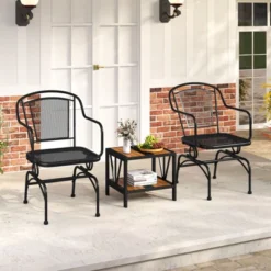 Tangkula Patio Rocking Chairs Set Of 2 W/ Metal Mesh Backrest & Seat Armrests Gentle