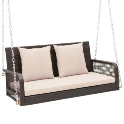 Tangkula Wicker Outdoor Porch Swing 800 LBS Capacity Outdoor Swing Bench W/ Hanging Chains -Beauty house GUEST abd6c3b2 c875 422f b64f 70525bc94939