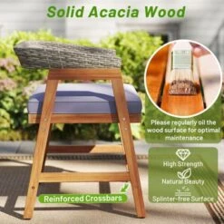 Tangkula 5PCS Patio Dining Set Solid Wood Furniture W/ Rattan Backrest & Seat Cushions -Beauty house GUEST ac1dc5bd 9f49 4726 a6c2 1c4832dcc466