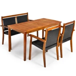 Tangkula 4PCS Patio Dining Set Acacia Wood Rattan Furniture Set W/ Umbrella Hole -Beauty house GUEST ac46f3a1 0359 428e 964e 73e399056597