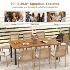 Tangkula 8-Person Dining Table 79" W/ 1.9" Umbrella Hole Acacia Wood Adjustable Foot Pads -Beauty house GUEST acdd1ffd 7116 4403 b5e9 d55a281439da