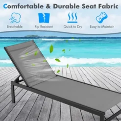 Tangkula Patio Chaise Lounge Outdoor Adjustable Lounge Chair W/ 6-Position Backrest Grey -Beauty house GUEST acfd9fc2 937d 4bd5 9d53 a1a2f58c33ae
