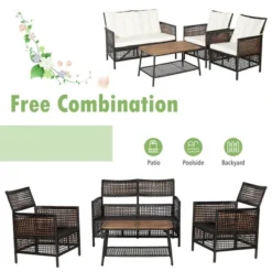 Tangkula 8PCS Cushioned Patio PE Wicker Conversation Furniture Set W/ Acacia Wood Tabletop -Beauty house GUEST ad190e86 462b 4340 ad9b 9790605324b1