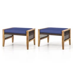 Tangkula 2PCS Acacia Wood Outdoor Patio Ottoman Footstool W/ Removable Cushion -Beauty house GUEST ad206a5b c985 4bf9 8dda 76e44b4b98f0