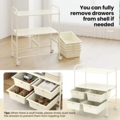 Tangkula 4-Drawer Rolling Storage Cart With 2 Shelves Mobile Utility Cart With Removable Drawers And Metal Frame With Lockable Wheels White -Beauty house GUEST ad6d021b 2452 48da 93e1 dfb59de5de4d
