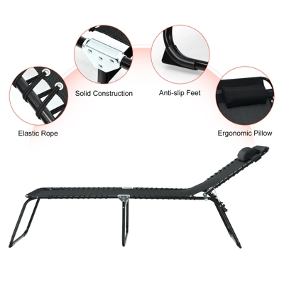 Tangkula Foldable Beach Chaise Lounge Chair W/ Pillow 9 Tangkula Foldable Beach Chaise Lounge Chair W/ Pillow - Image 7