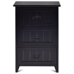 Tangkula 3 Drawers Nightstand End Table Storage Wood Side Bedside Black -Beauty house GUEST adcb05d3 c231 4fab 8c11 38960f0304a5