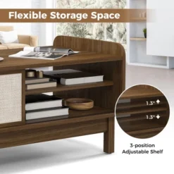 Tangkula Rectangular Coffee Table W/ Storage Weaving Sliding Door & Adjustable Shelf -Beauty house GUEST ade23faf ee37 414a 96f1 b86269569288