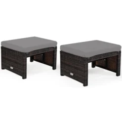 Tangkula 2 PCS Outdoor Wicker Ottoman Patio Rattan Furniture Metal Footrest Seat Square Footstool With Cushion -Beauty house GUEST ae2a3b61 3218 40fe b1ea e5ddf4bb9601
