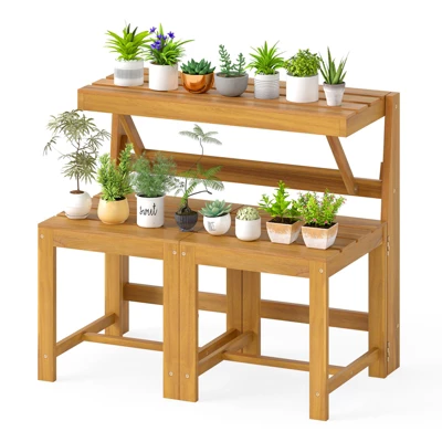 Tangkula 3-in-1 Outdoor Acacia Wood Loveseat Bench Furnitur W/ Slatted Seat For Garden 10 Tangkula 3-in-1 Outdoor Acacia Wood Loveseat Bench Furnitur W/ Slatted Seat For Garden - Image 8